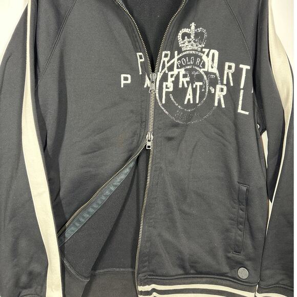 Polo Ralph Lauren Men’s XL Track Jacket Black Stripes Crest Logo Two-Way Zip - Picture 7 of 13